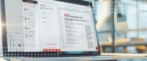 Laptop showing the AIA Contract Documents software with a document open, an answer to what AIA contract documents are.