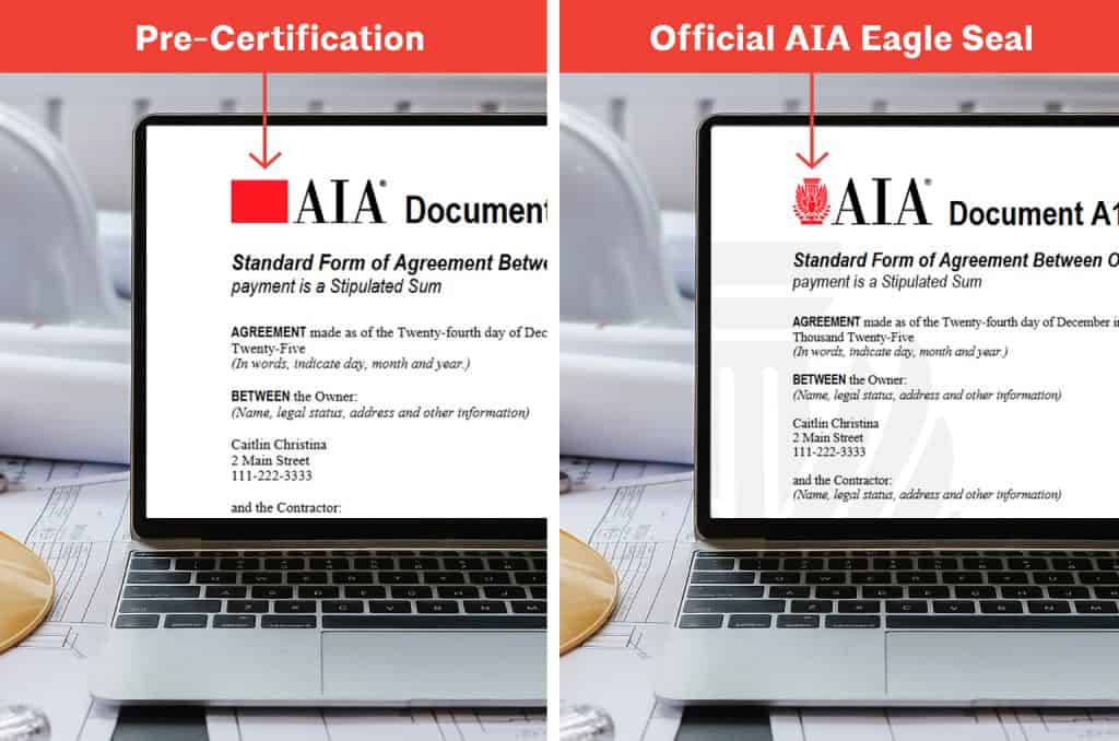 Aia contract document with official aia eagle seal for legal authenticity.
