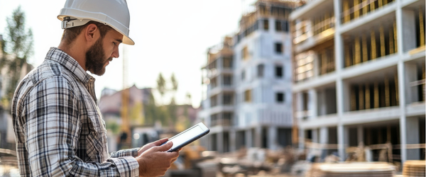 A General Contractor on a condo development reviews with A101 on a tablet