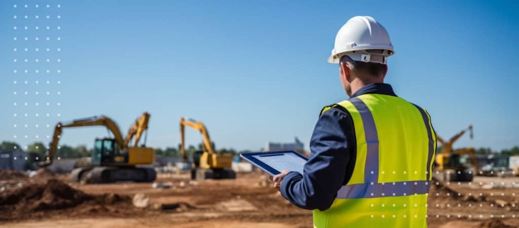 General contractor reviewing construction contract documents on jobsite