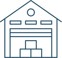 A digital illustration of a warehouse with a loading dock and storage area.
