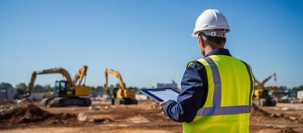 general contractor reviewing construction contract documents on jobsite