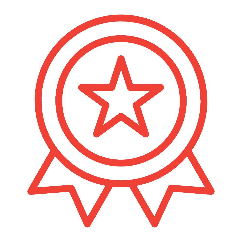 Red outline badge with star and ribbons for ACD Operations learning.