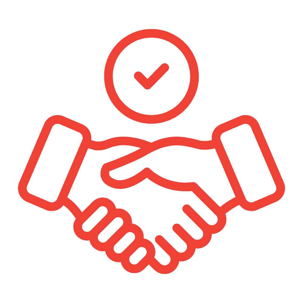 Handshake with checkmark icon representing agreement and approval.