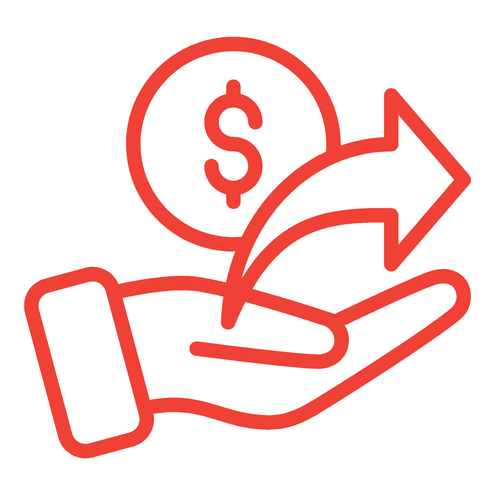 Hand holding a dollar sign with an arrow indicating growth or transfer.