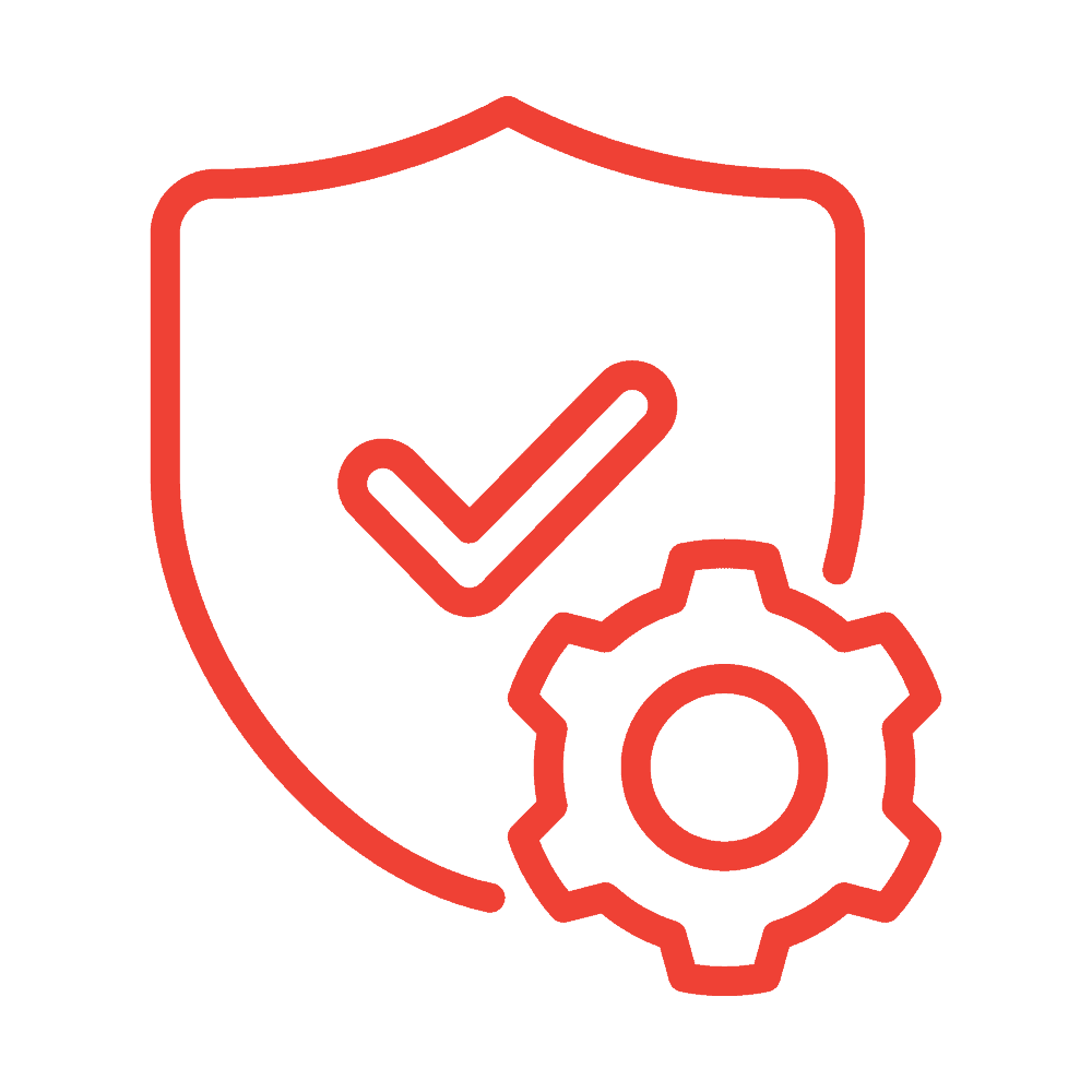 Security shield with checkmark and gear representing ACD operations.