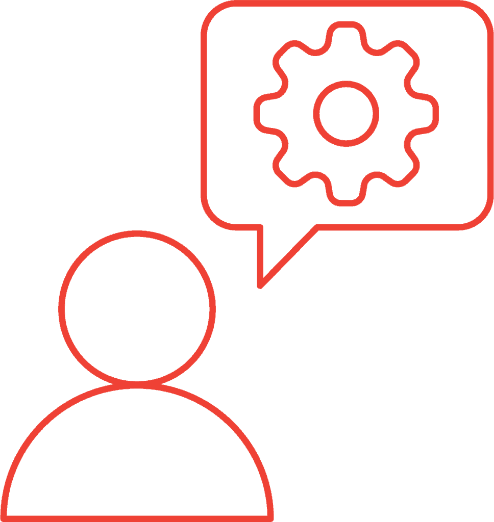 Illustration of a person with a gear icon in a speech bubble for ACD operations.